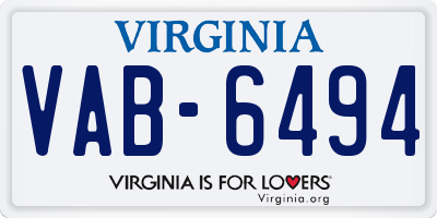 VA license plate VAB6494