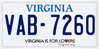 VA license plate VAB7260