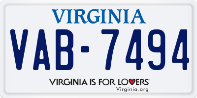 VA license plate VAB7494