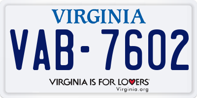 VA license plate VAB7602