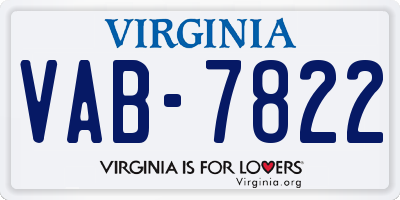 VA license plate VAB7822