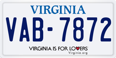 VA license plate VAB7872