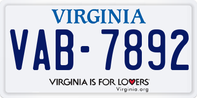 VA license plate VAB7892