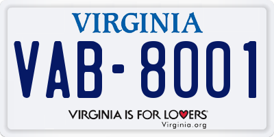 VA license plate VAB8001