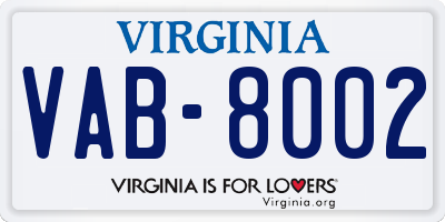 VA license plate VAB8002