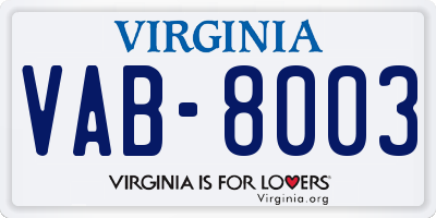 VA license plate VAB8003