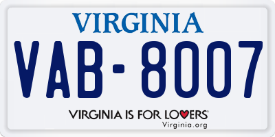 VA license plate VAB8007