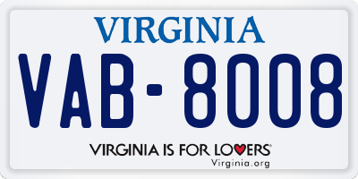 VA license plate VAB8008