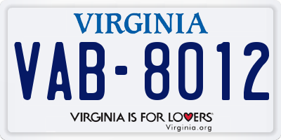 VA license plate VAB8012