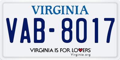 VA license plate VAB8017