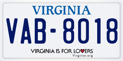 VA license plate VAB8018