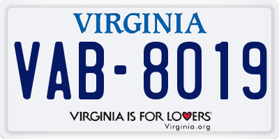 VA license plate VAB8019