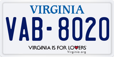 VA license plate VAB8020