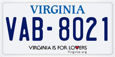 VA license plate VAB8021