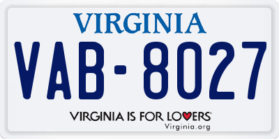 VA license plate VAB8027