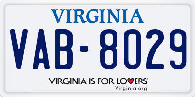 VA license plate VAB8029