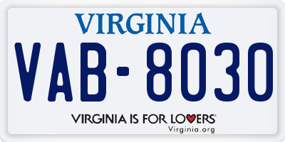 VA license plate VAB8030