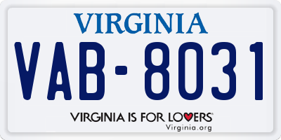 VA license plate VAB8031