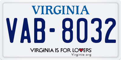 VA license plate VAB8032