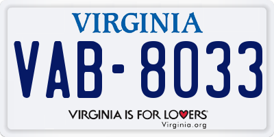 VA license plate VAB8033