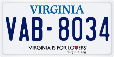 VA license plate VAB8034