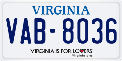 VA license plate VAB8036