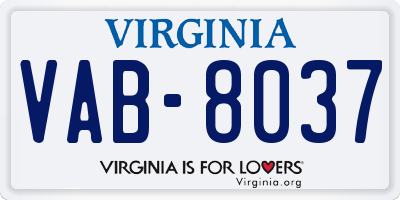 VA license plate VAB8037