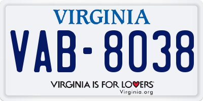 VA license plate VAB8038