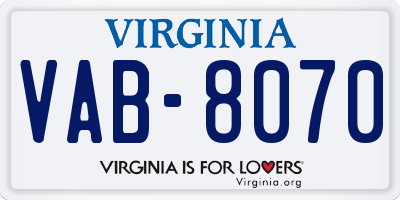 VA license plate VAB8070