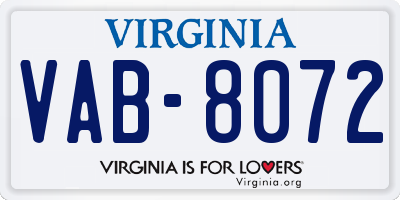 VA license plate VAB8072