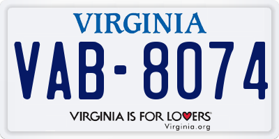 VA license plate VAB8074