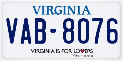 VA license plate VAB8076