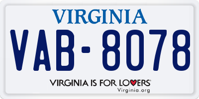 VA license plate VAB8078