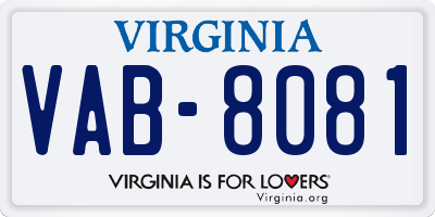 VA license plate VAB8081