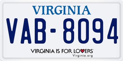 VA license plate VAB8094