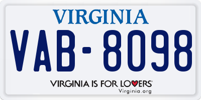 VA license plate VAB8098