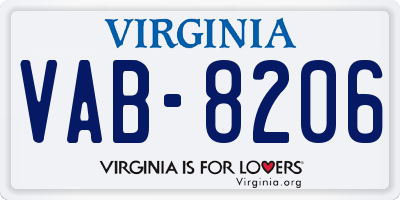 VA license plate VAB8206