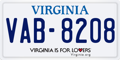 VA license plate VAB8208
