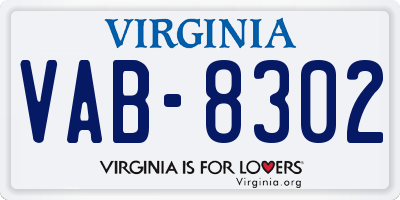 VA license plate VAB8302