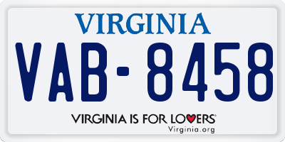 VA license plate VAB8458