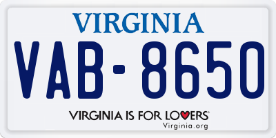 VA license plate VAB8650