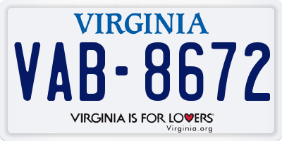 VA license plate VAB8672