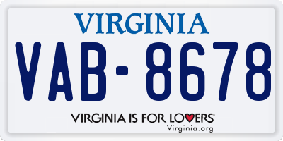 VA license plate VAB8678