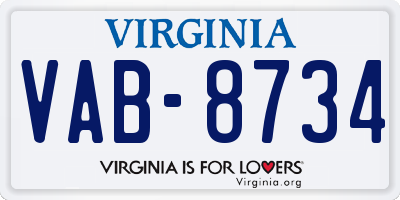 VA license plate VAB8734