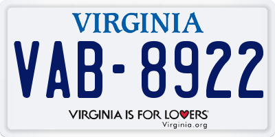 VA license plate VAB8922