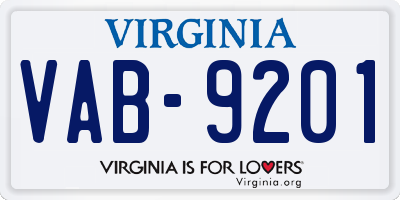 VA license plate VAB9201