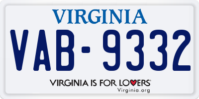 VA license plate VAB9332