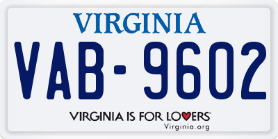 VA license plate VAB9602