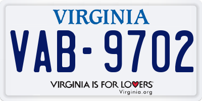 VA license plate VAB9702