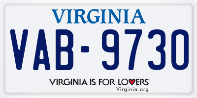 VA license plate VAB9730